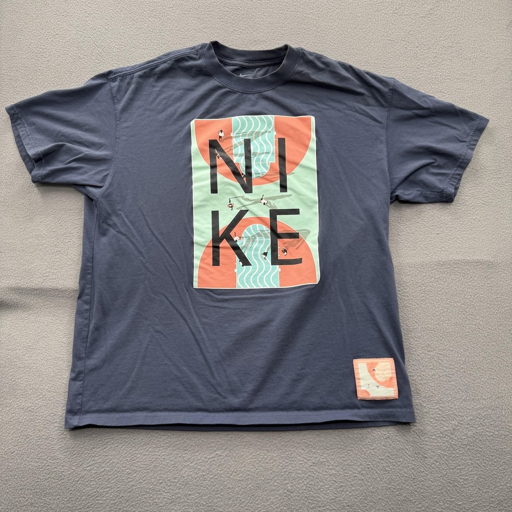 Nike Shirt Mens Large Blue‎ Wave Block NIKE Graphic Tee Tagless Cotton Sports